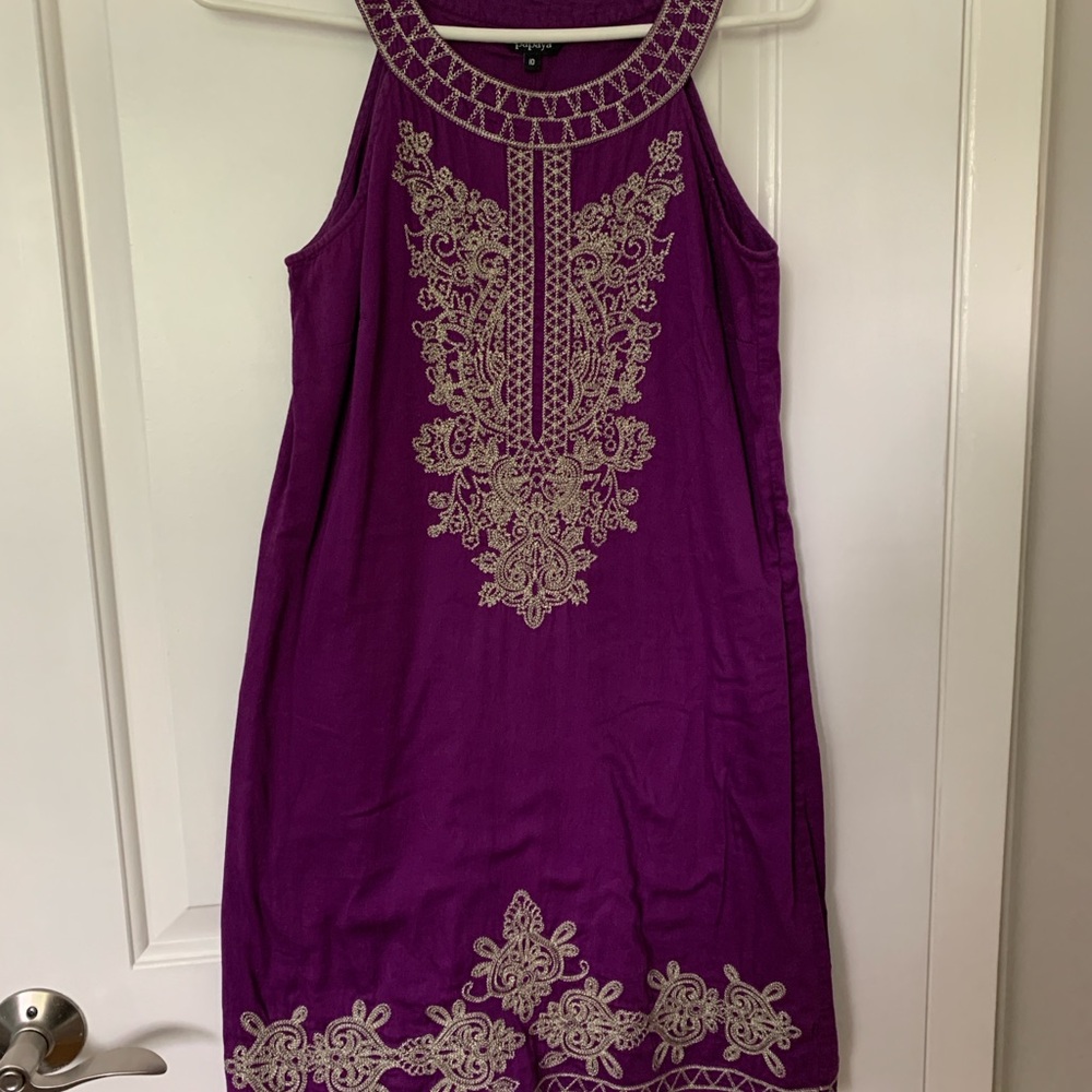 Papaya Purple and Gold Halter Sheath Mini Dress